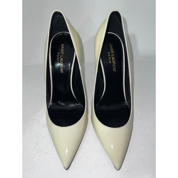 Saint Laurent YSL Logo Opyum Opium 110 Neutro White Black Patent Heel Pump 37.5 - Picture 6 of 11